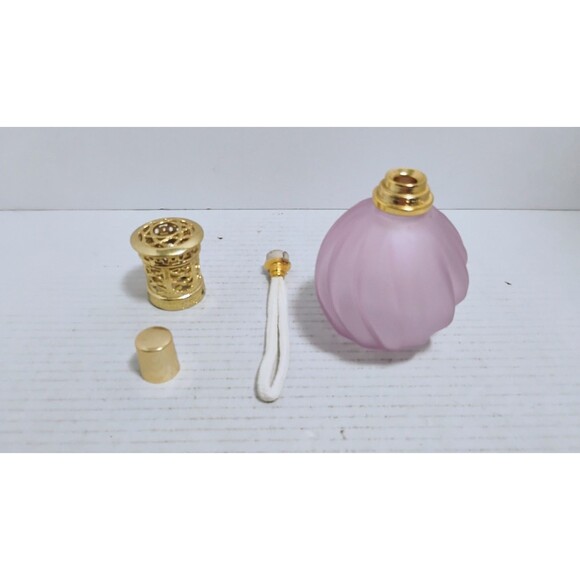 VTG LAMPE BERGER PINK SWIRL GLASS FRAGRANCE LAMP W GOLD TONED CATALYTIC BURNER - Picture 6 of 9